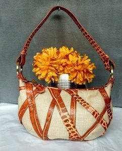 DONALD J PLINER Leather Straps Hobo Canvas Bag